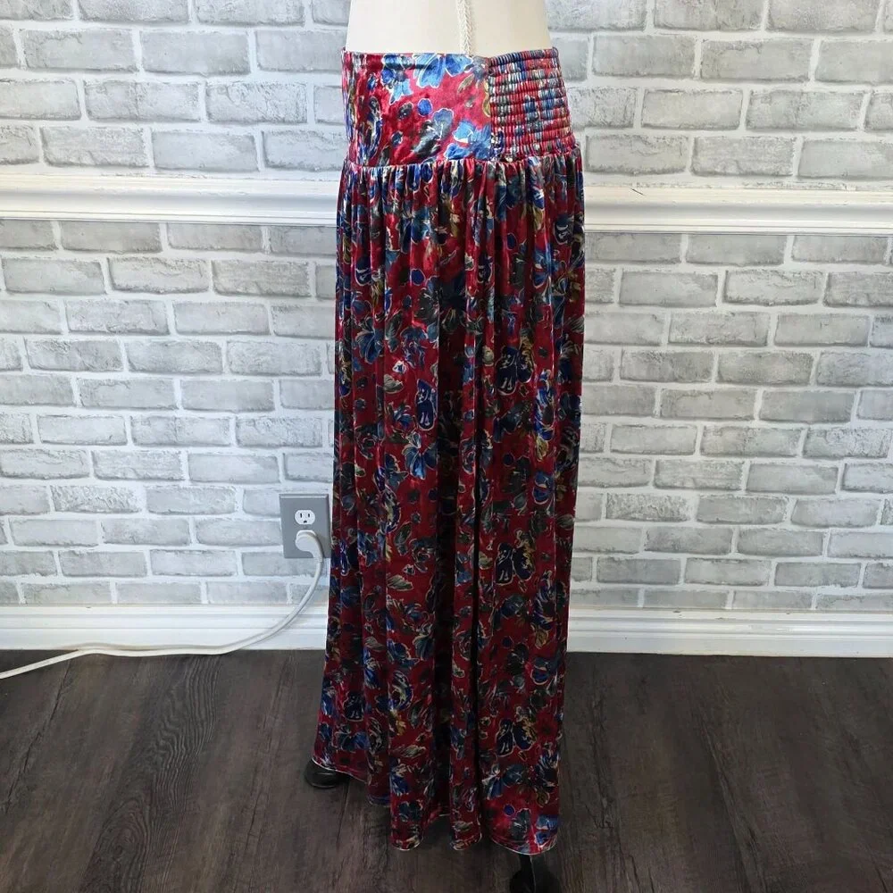 Natural Life Lisa Velvet Maxi Skirt Women Red Floral Large Boho Feminine - Picture 3 of 9